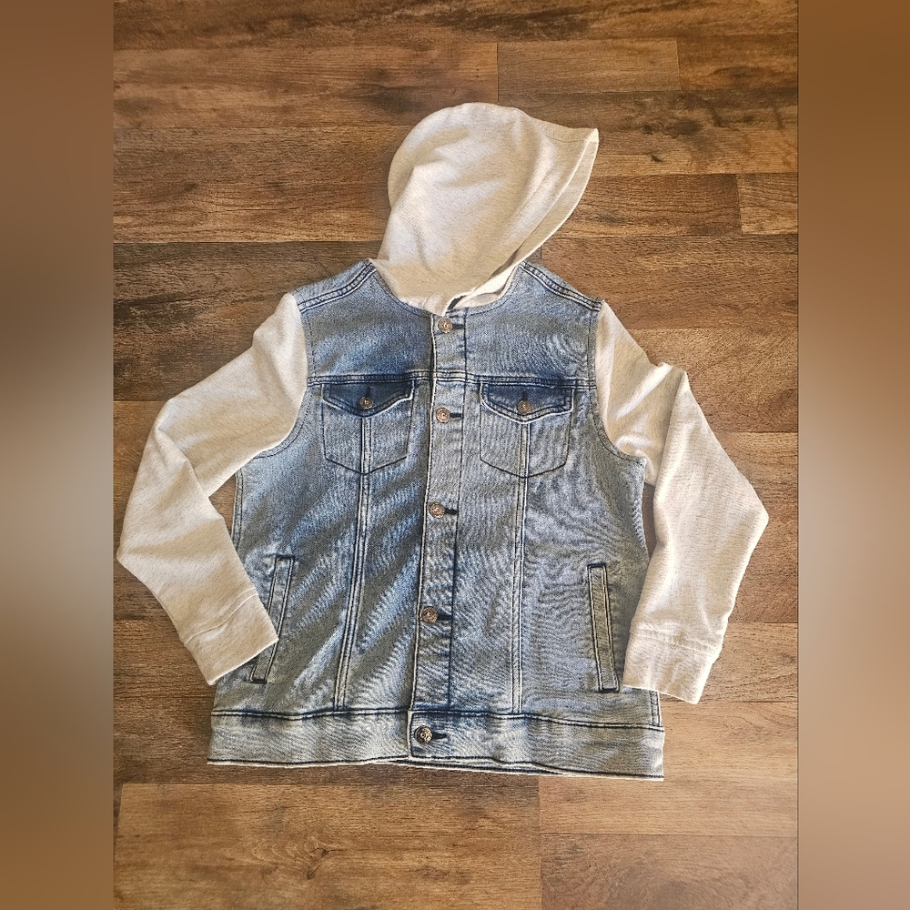Art Class Blue Denim Jacket with a Gray Hood